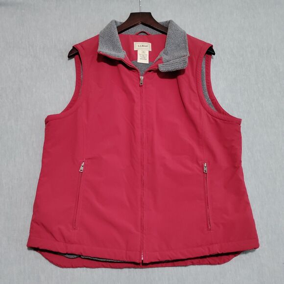 L.L. Bean Womens Large Vest Red Gray Fleece Lined Zip Up Pockets 0 WY09 - Picture 2 of 12
